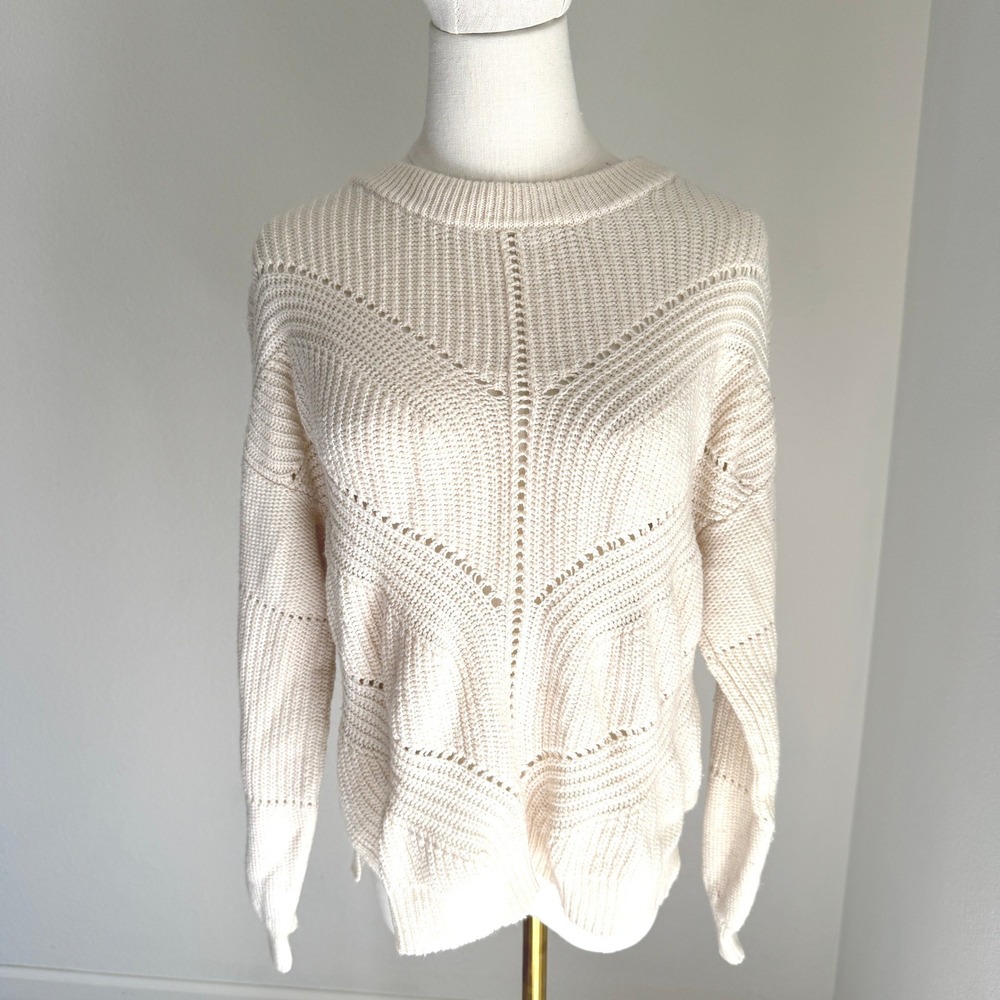 Marine Layer Olivia‎ Cream Pointelle Cashmere Blend Sweater Medium Coastal Boho